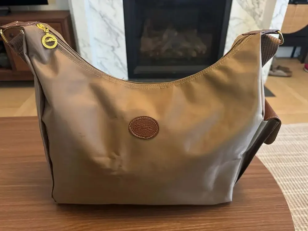 Longchamp Nylon and Leather Trimmed Shoulder Hobo Bag